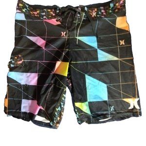 Hurley ®🔥Geometric‎ Multicolor Board Shorts / Swim Trunks Men's 34 Pool Beach